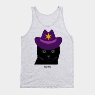 Black Cat Purple Cowboy Hat Costume Tank Top